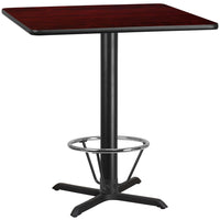 Flash Furniture Dessus de table carré de 42 po en stratifié d’acajou avec anneau de pied-Table d'hospitalité à hauteur de bar
