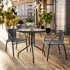 Flash Furniture 28" Round Glass Metal Table with Grey Rattan Edging & 2 Grey Rattan Stack Chairs-Set Includes Table and 2 Chairs