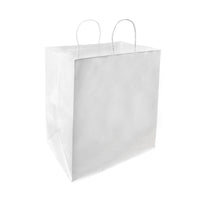 Reliabag Paper Bags - Twist Handles - 14" W x 10" D x 15.75" H - White - 100 Pack-Made by the premium white kraft paper with the re-enforced flat bottom