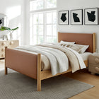 Modway Maven Full Size Vegan Leather Upholstered Platform Bed - Tan Oak-Vegan Leather
