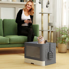 PawHut Cat Litter Box with Front Enter & Top Exit Tray - Grey-Pull-out tray and scoop for effortless cleaning 