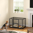 PawHut - Cage pour chien robuste 37 po, chenil pour chien en métal avec plateau amovible-Porte d’alimentation permet de nourrir rapidement sans ouvrir la porte principale 
