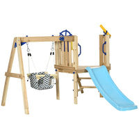 Outsunny - Ensemble de balançoire en bois pour enfants avec toboggan, roue de capitaine, télescope, pour âges de 18 à 48 mois - naturel-Comprend une balançoire, un toboggan et un fort pour un jeu actif et créatif 