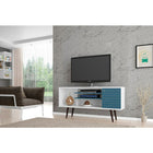 Manhattan Comfort Liberty MDP and MDF 53.14"W TV Stand, White and Aqua Blue (200AMC63)-Upon Assembly, Measures: 53.14 in. Length, 26.57 in. Height, 14.17in. Depth.