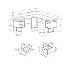 Monarch Specialties 7306 70" Computer Desk - Grey Left Or Right Facing-2 small drawers and 1 large hanging file drawer have silver handles, metal drawer glides, and finished interiors