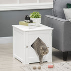 PawHut Cat Litter Box Enclosure End Table - White-Elevated base design prevent your cat from damp and cold 