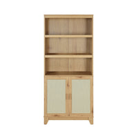 Manhattan Comfort Sheridan 31.49" Mid-Century Modern Bookcase Cabinet - Nature-Modern Cane Bookcase for Home Office, Living Room, and Extra Storage Use