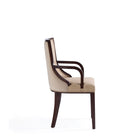 Manhattan Comfort Grand 22.5" Traditional Faux Leather and Velvet Upholstered Dining Armchair - Tan - Set of 2-Delivered to you Fully Assembled! No Assembly Required