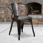 Flash Furniture – Chaise en métal avec accoudoirs pour l’intérieur et l’extérieur, noir/or patiné (CH31270BQ)-Capacité de poids de 500 lb