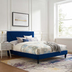 Modway Yasmine Channel Tufted Performance Velvet King Platform Bed - Navy-Bed Weight Capacity: 800 lbs