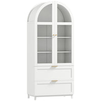 HOMCOM 71" H Tall Arched Kitchen Pantry Cabinet - White-The unique arched with clear acrylic glass doors adds modern farmhouse charm to spaces 