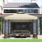 Outsunny 10' L x 10' W Gazebo Replacement Canopy Cover with Drain HolesTop Cover - Cream-Water drainage holes for rain