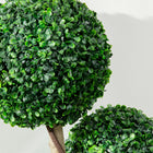 HOMCOM 35" Artificial Boxwood Triple Ball Topiary Tree - Dark Green-Grass and cement soil are included, making it more stable and real 