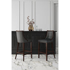 Manhattan Comfort Fifth Avenue 19" Traditional Faux Leather Upholstered Bar Stool - Pebble Grey - 2 Pack-Frame Made of Solid Beech Wood with Rich Walnut Finish