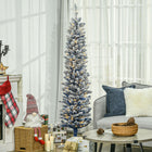 HOMCOM 6' Pre-Lit Slim Snow-Flocked Artificial Christmas Tree - Blue-Sprayed with artificial snow to add wintry appearance 