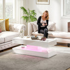 HOMCOM High Gloss Coffee Table with Adjustable LED Light - High Gloss White-Spacious tabletop and open shelf for easy-access storage