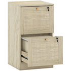 HOMCOM 2-Drawer Letter/A4 Lockable Filing Cabinet - Oak-Natural rattan drawer fronts and wood grain finish create boho style accent
