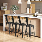 HOMCOM Bar Stools with Removable Back and Metal Frame - Black - 4 Pack-Anti-slip foot pads attached
