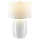 Hudson&Canal - Lampe de table haute Turbida 61 cm avec abat-jour en tissu - Blanc mat/laiton/blanc-Associé à un abat-jour tambour en tissu blanc