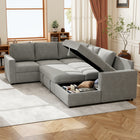 HOMCOM - Canapé-lit gigogne en forme de U avec rangement pour chaise longue - gris-Système de déploiement en une seule étape pour une transformation rapide et facile, sans outils nécessaires 