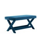 Manhattan Comfort - Abigail banc ottoman moderne du milieu du siècle en velours bleu 42,12 po-Ottoman moderne du milieu du siècle parfait pour le salon et la chambre à coucher