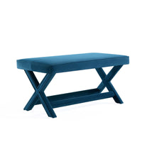 Manhattan Comfort - Abigail banc ottoman moderne du milieu du siècle en velours bleu 42,12 po-Ottoman moderne du milieu du siècle parfait pour le salon et la chambre à coucher