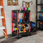 HOMCOM 3-Tier Rolling Tool Cart with Wheels - Black/Red-Nine storage holes provide lots of space for organization