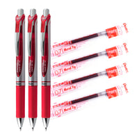 Pentel EnerGel Retractable Gel Roller - 0.7mm - Red Pen & Refill Set-Red Pen & Refill Set