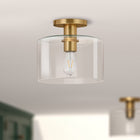 Hudson&Canal - Plafonnier semi-encastré Henri , 25,4 cm de large, avec abat-jour en verre - Laiton/transparent-Une finition en laiton fabriquée à la main est appliquée sur la base ronde en métal