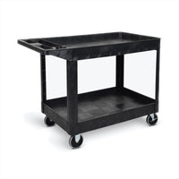 Luxor Heavy-Duty Polyethylene 2-Shelf Tub Cart - Black-Constructed of an injection-molded thermoplastic resin that will not stain, scratch, dent, or rust