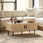 HOMCOM Coffee Table with Storage and Sliding Doors - Oak-Two compartments offer large storage behind the doors
