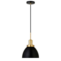 Hudson&Canal Madison 12" Wide Pendant with Metal Shade - Black/Brass/Black-Industrial design for your entryway, foyer, or kitchen