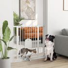 PawHut 30"-41" Extra Wide Pet Gate Barrier with Small Door - 35"H - White-Adult can open the door with a single hand by sliding the button on both end at the same time and lift