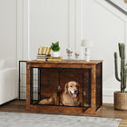 PawHut 39" Dog Crate Furniture with Flip-up Top Opening and 2 Doors - Rustic Brown-Top opening with support bars for quiet, easy accessibility 