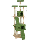 PawHut 68" H Multi-Level Cat Tree with Scratching Posts and Cat Condo - Green-Multi-level tall cat tree with 3 x top perches, 2 x spacious condos, 2 x ladders, 3 x dangling toys for cat to play 