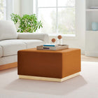 Modway Tilden Large 28" Square Performance Velvet Upholstered Ottoman - Rust/Natural-Rubberwood Plinth Base