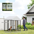 PawHut Outdoor Welded Wire Dog Kennel and Dog Run with Cover - 6' x 4' x 6' - Silver-Easy latch and lock gate 