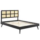 Modway Sidney Cane and Wood Queen Platform Bed with Splayed Legs - Black-Queen Platform Bed Frame