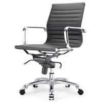 Plata Import - Antoni Chaise de Bureau Rembourrage en Cuir Cadre en Métal à Hauteur Réglable à Dossier Bas, Noir-Cuir polyurethane revêtement en cuir et cadre en metal dore en blanc