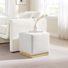 Modway Tilden 17" Square Performance Velvet Upholstered Ottoman - Alabaster/Natural-Rubberwood Plinth Base