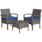 Outsunny - ensemble de meubles de patio en rotin 3 pièces avec table basse et coussins - bleu-Convient pour une utilisation intérieure et extérieure, idéal pour le jardin, le bord de la piscine, la terrasse ou la cour    