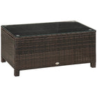 Outsunny - Table basse en rotin avec plateau en verre trempé, brun-Idéal pour une utilisation intérieure ou extérieure comme table basse  