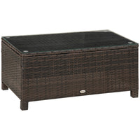 Outsunny - Table basse en rotin avec plateau en verre trempé, brun-Idéal pour une utilisation intérieure ou extérieure comme table basse  