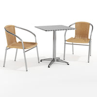 Flash Furniture – Table carrée de 23,5 po en aluminium/2 chaises en rotin beige, intérieur/extérieur TLH-ALUM-24SQ-020BGECHR2-GG-Aluminium, plastique, rotin, acier inoxydable