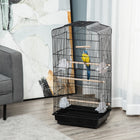 PawHut 36" H Bird Cage with 2 Doors and 4 Feeders - Black-Includes three wooden perches, a swing, and four plastic cups for food and water 