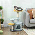 PawHut - Arbre à chat, tour de 31,5 po pour intérieur avec perchoir en peluche - bleu-Design à plusieurs niveaux avec maisonnette et jouet pour divertir 1 à 2 chats 