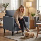 HOMCOM - Fauteuil d’appoint en tissu aspect lin avec accoudoirs - assise épaisse pour salon - gris foncé-Dimensions totales : 29,9 po l x 29,3 po P x 33,5 po H (76 x 74,5 x 85 cm)  
