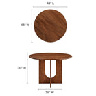 Modway Rivian Round 48" Wood Dining Table - Walnut-Solid Mango Wood