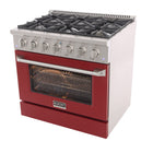 Kucht 36" KNG Series Pro Style Natural Gas Range - Stainless Steel/Red-Sealed burners make the range easy to clean