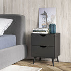 HOMCOM - Table de nuit moderne avec 2 tiroirs et pieds en bois - noir-Pieds en bois légèrement inclinés pour garder la table toujours équilibrée 